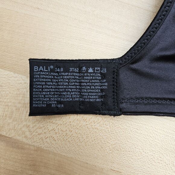 BALI 3T62 Passion For Comfort Worry Free Underwire Size 34B Bra BLACK RN 15763 - Picture 5 of 6